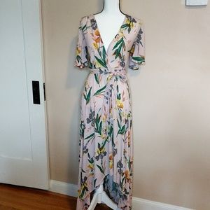 Floral wrap around pink mombasa 🌹 dress XS- NWT